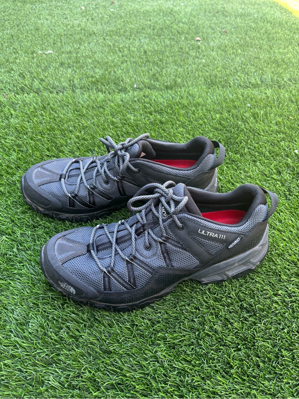 The North Face Ultra 111 Men's Athletic Trail Shoes in Gray with Red Lining